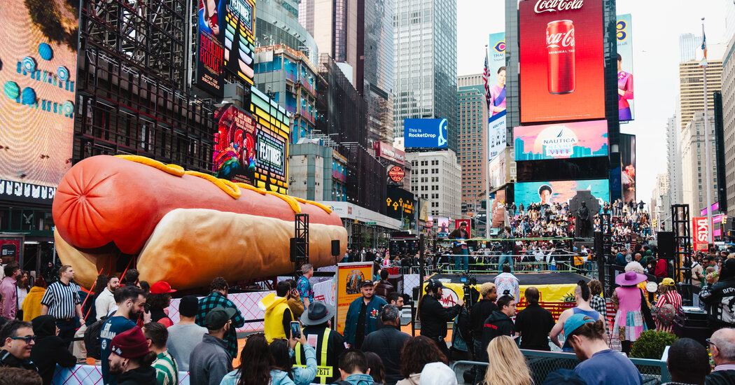 They Put a 65-Foot Hot Dog in Times Square, and It’s a Blast